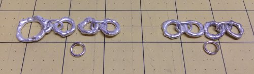 Judy Larson's Argentium Silver Scrap Chain - , Contemporary Wire Jewelry, Making Chain, Chain Making , Butane Torch, Soldering, Solder, Connect the sets of two connected scrap rings in the same manner.